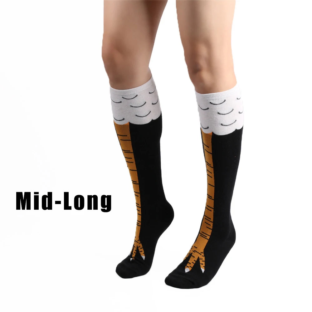 Calcetines divertidos de pollo en 3D para hombre, con estampado de dibujos animados, para cosplay, de alta flexibilidad, hasta el muslo, a la moda, con punta fina.
