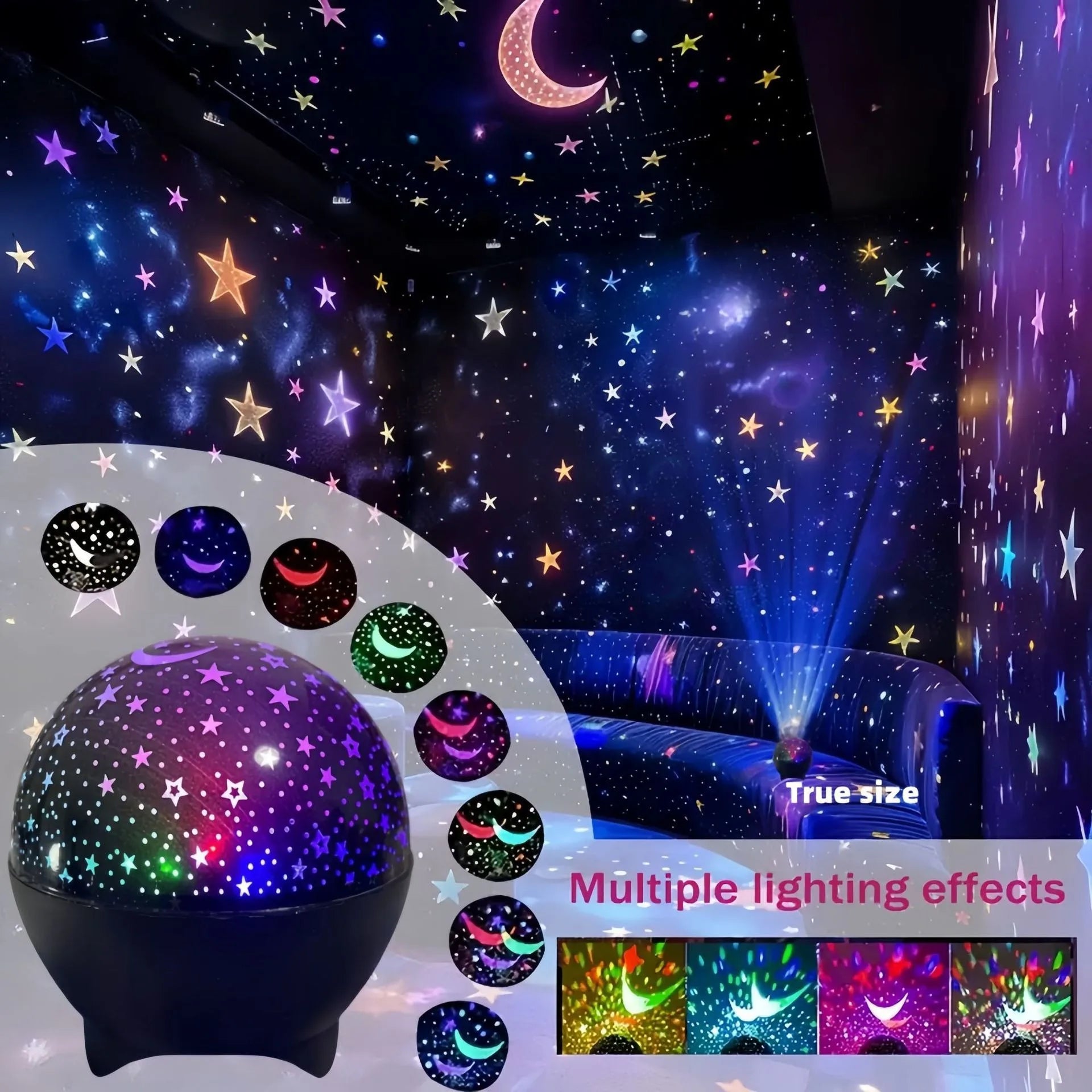 Proyector de luces LED de noche RGB, lámpara de proyección de galaxia y luna estrellada, 5 V, USB, ideal para niños, regalo de Navidad, decoración de habitaciones.