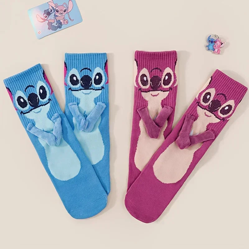 Calcetines Disney Stitch Crew Kawaii de suave mezcla de algodón para adultos y niños, para uso diario, regalo de Navidad o cumpleaños.