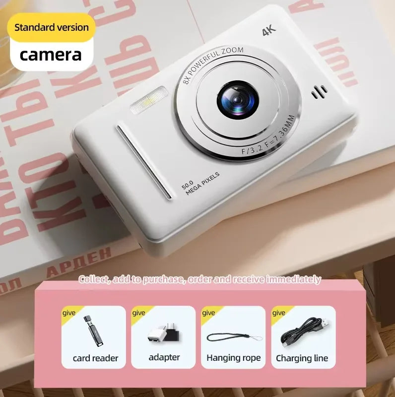 Cámara digital Xiaomi 4k, cámara retro CCD portátil, 50 millones de píxeles, enfoque automático, cámara de nivel básico, cámara dual con flash, CCD para estudiantes