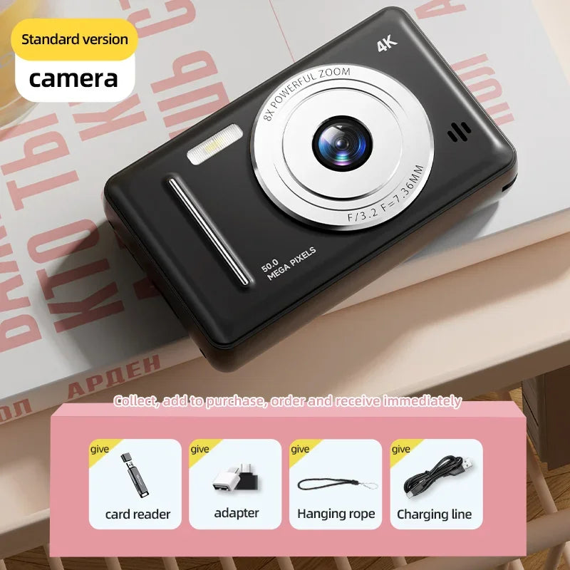 Cámara digital Xiaomi 4k, cámara retro CCD portátil, 50 millones de píxeles, enfoque automático, cámara de nivel básico, cámara dual con flash, CCD para estudiantes