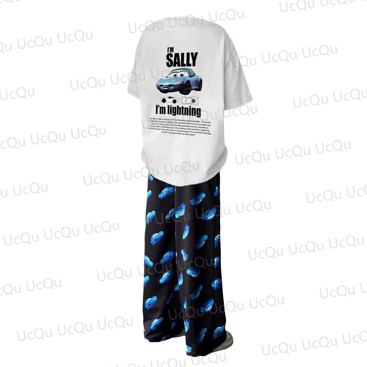 The Cars Lightning McQueen&SALLY 2025 Camiseta de algodón de verano con pantalones de pijama Traje oversize para adultos/niños Ropa para él y para ella.
